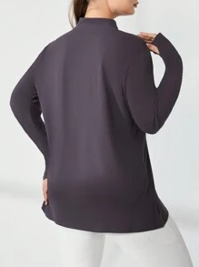 Easithlete Kích thước lớn Màu thuần Thể thao Áo thun - Màu tím - Xem 2