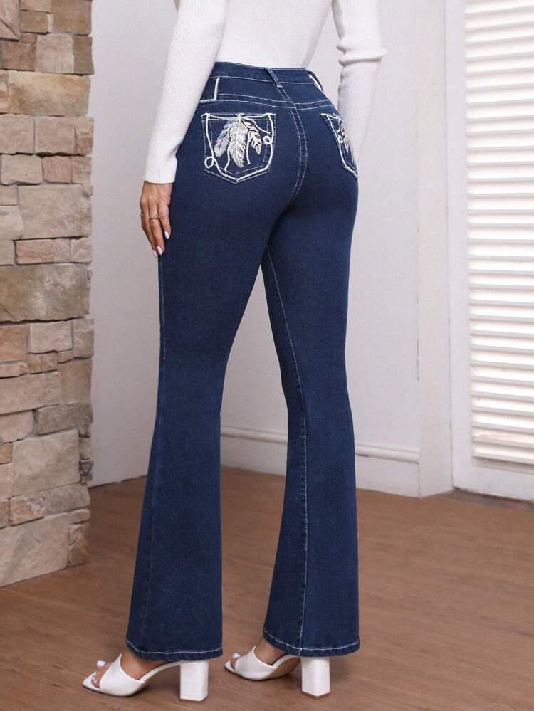 Solid Color Flared Jeans