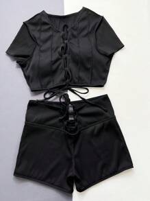SHEIN Swim 交叉带两件套比基尼套装夏季海滩