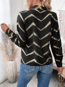 SHEIN LUNE 切角領長袖上衣 - 彩色 - 查看 2