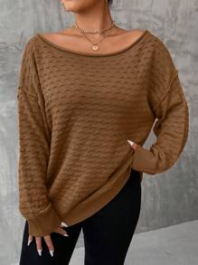 Mulvari Plus Size Women's Drop Shoulder Textured Sweater
