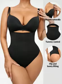 SHAPORA Chất rắn Bodysuit định hình - màu đen - Xem 2