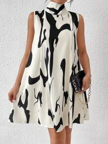 RosyDaze Women's Sleeveless Print High Neck Tie Waist Dress - Multicolor - View 1