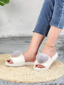 女士冬季毛茸茸拖鞋,夏季戶外2023新款韓國仙女風牛仔短裙芭蕾平底鞋,新款女拖鞋,適合室內外穿著,仙女韓國平底鞋 - 灰色 - 查看 5