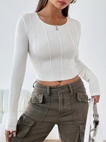 SHEIN EZwear 針織女款修身t卹 - 白色 - 查看 1