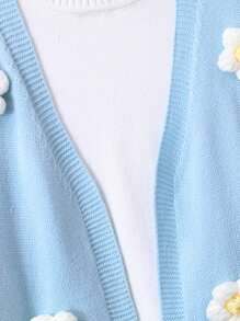 Teen Girls' 3d Floral Cardigan - Baby Blue - View 3