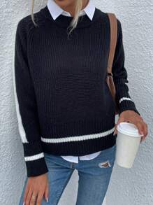 SHEIN LUNE 1 chiếc áo len tay raglan kiểu dáng thường ngày, thích hợp cho mùa thu đông. - màu đen - Xem 1