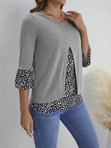 EMERY ROSE 女式豹紋 3/4 袖 T 卹 - 淺灰色 - 查看 6