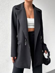 EURMUSE Lapel Collar Flap Detail Suit Jacket - Black - View 4