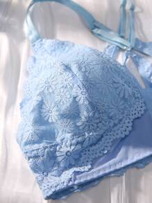 Floral Lace Scallop Trim Underwire Bralette