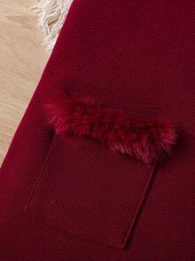 SHEIN 小女孩復古簡約珍珠扣豆芽袖連衣裙 - 酒紅色 - 查看 4