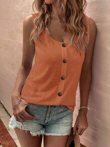 SHEIN LUNE Ladies' Single-Breasted Tank Top - Coral Orange - View 3