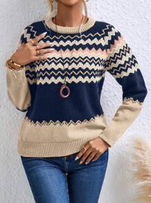 EMERY ROSE 几何图案插肩袖针织套头衫秋冬毛衣 - 彩色 - 查看 3