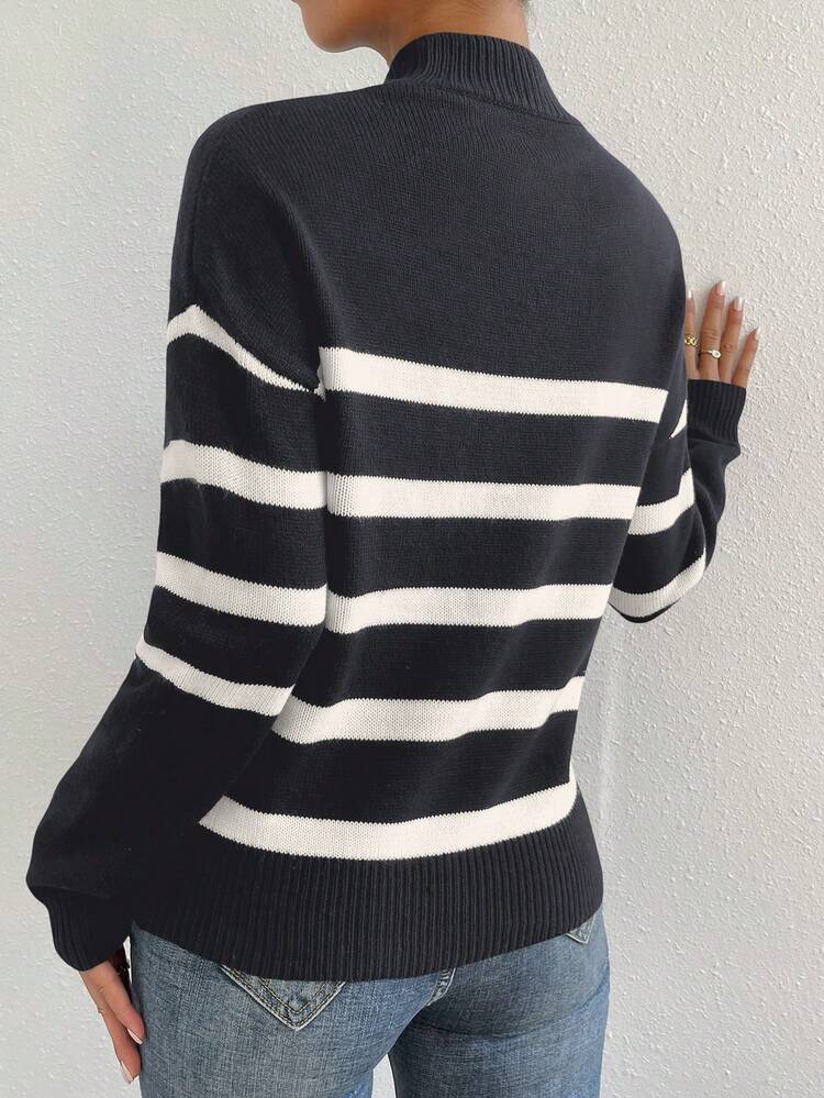 Women's Striped Loose Knitted Sweater With Crew Neck Fall Winter