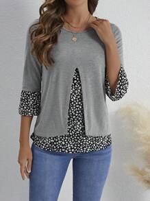 EMERY ROSE 女式豹紋 3/4 袖 T 卹 - 淺灰色 - 查看 5