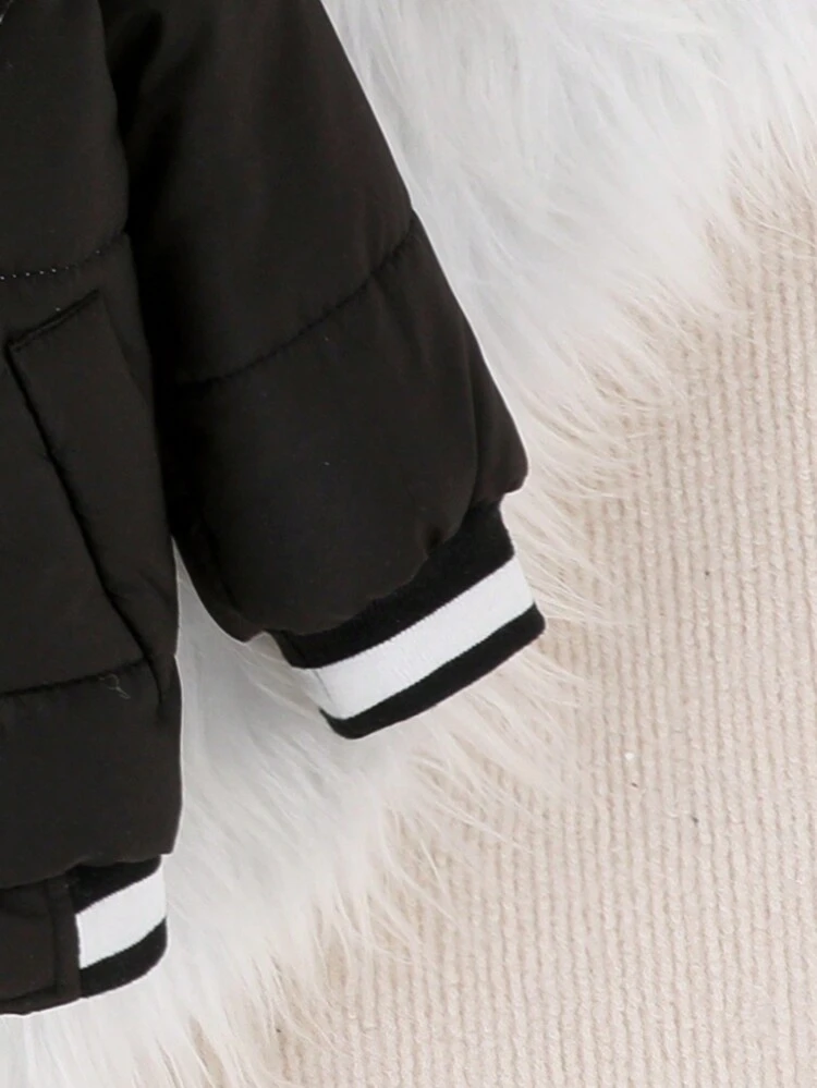 1pc Baby Boys' Thickened Windbreaker Coat With Hooded Design, Fashionable Autumn And Winter