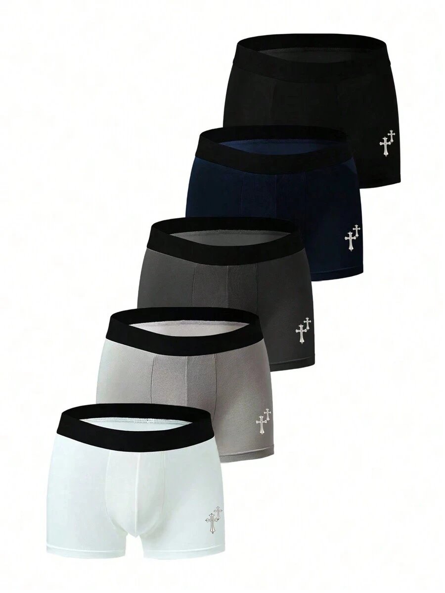 Men's Cross Printed Boxer Briefs (5pcs) - Multicolor - View 1