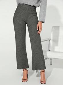 SHEIN BASICS 單色細鬆紮針織毛衣褲 - 深灰色 - 查看 7