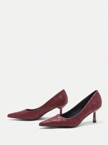 SheIn BIZ Women's Wine Red Fashionable Woven High Heels With Pointed Toe - Burgundy - View 5