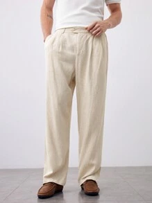 Manfinity VCAY 男士休閒梭織直筒褲 - 杏色 - 查看 4