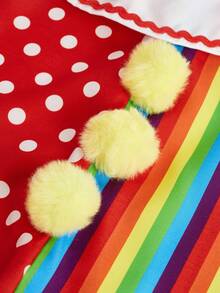 SHEIN Baby Girls' Polka Dot Romper With Ruffled Hem & Interesting Clown Print And Hat - Multicolor - View 4