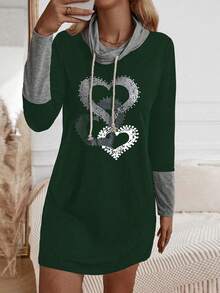 SHEIN LUNE 長袖束腰心形圖案連衣裙 - 彩色 - 查看 3