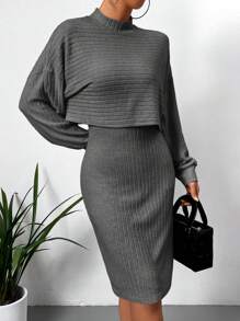 SHEIN Essnce Solid Color Rib Knitted 2-piece Set - Grey - View 7