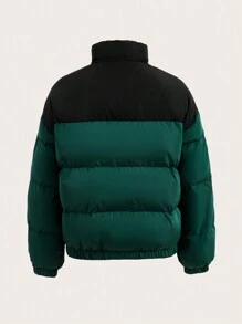 SHEIN EZwear Color Block Woven Padded Coat - Dark Green - View 6
