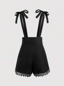 SHEIN MOD 蕾絲拼接連身褲 - 黑色 - 查看 2