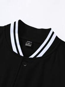 Manfinity Campus Court 男士长袖字母印花纽扣棒球夹克，秋季款 - 黑色 - 查看 5