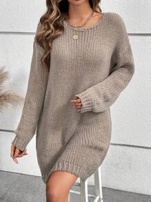 SHEIN ChicEase Áo len nữ màu trơn, kiểu dáng vai rớt, thích hợp cho mùa thu đông. - Xám - Xem 4