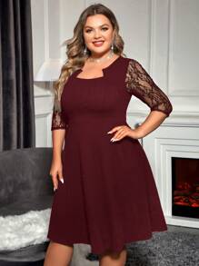 SHEIN Clasi Vestido de encaje con contraste para mujer de talla grande - Burdeos - Ver 4