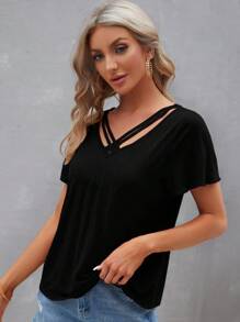 EMERY ROSE تي شيرت أشرطة متقاطعة اكمام فراشة