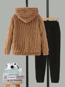 SHEIN Cô gái Tween Chữ cái Mẫu Sang trọng Hoodie Và Quần Bộ - Nhiều màu - Xem 2