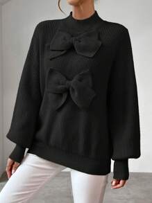 SHEIN Privé Trang trí nút Thả vai Tay áo Áo len - màu đen - Xem 6