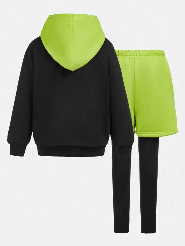 Boys' Color-Block Hooded Sportswear And 2 In 1 Pants Outfit Set