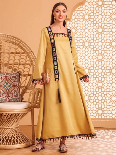 Embroidered Detail Bell Sleeve Dress