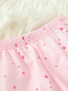 Conjunto Casual De 6 Piezas Para Bebé Niña Con Estrellas Rosas Impresas En Manga Larga Y Pantalones Largos