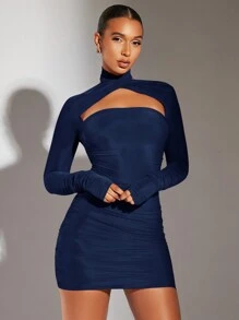 SHEIN BAE Women's Hollow Out Long Sleeve Bodycon Dress - Navy Blue - View 1
