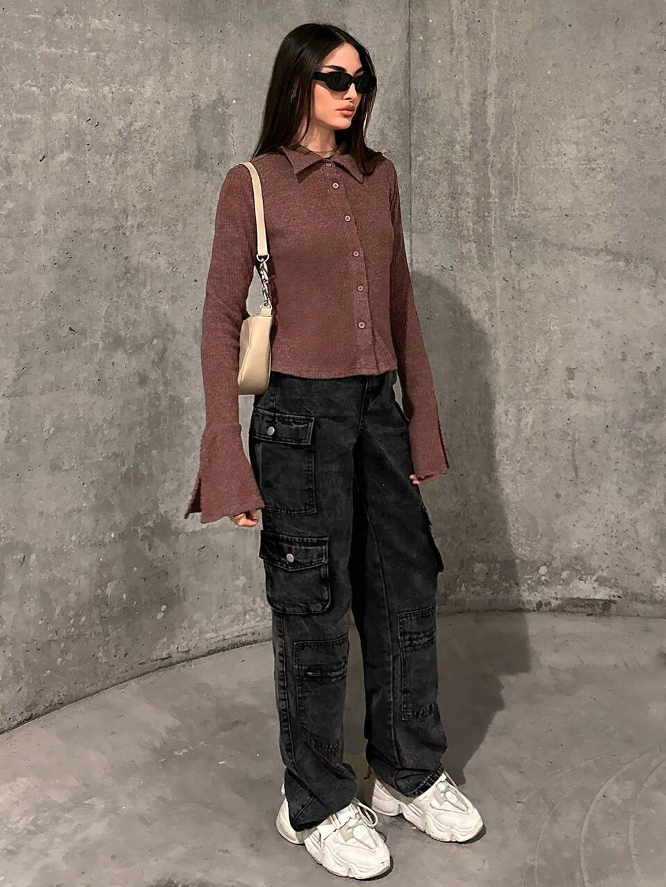 Women's Lattice Collar Long Sleeve T-shirt