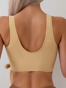 SHEIN Swim Color Block Wrap Around Bikini Top Carnival Summer - Brown - View 2