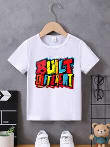 SHEIN Young Boy Letter Graphic Tee - White - View 1