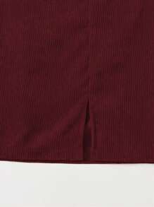Chiquease 酒红色灯芯绒开衩裙 - 酒紅色 - 查看 3