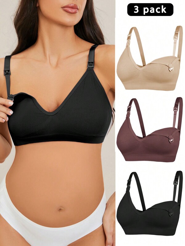 SHEIN Set di intimo maternità monocolore - reggiseno e mutandine, 3 pezzi