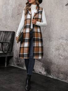 SHEIN LUNE Women's Plaid Sleeveless Woolen Vest With Colorblock Lapel - Multicolor - View 4