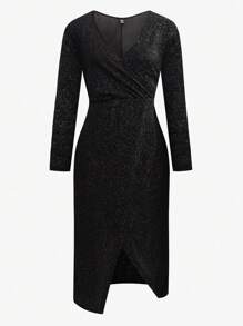 SHEIN Clasi Plus Size Wrap Top Asymmetric Hem Glitter Dress