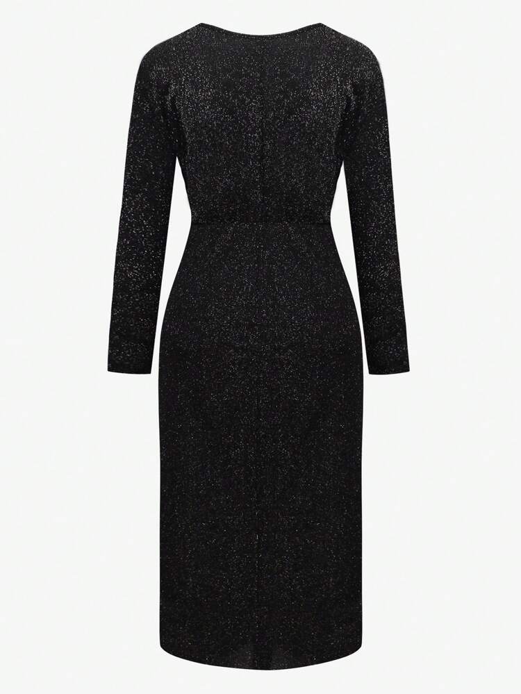 Plus Size Wrap Top Asymmetric Hem Glitter Dress