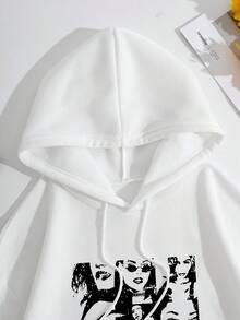 SHEIN EZwear Hoodie Với Ấm áp Lót , Nhân vật In , Túi kangaroo - trắng - Xem 6