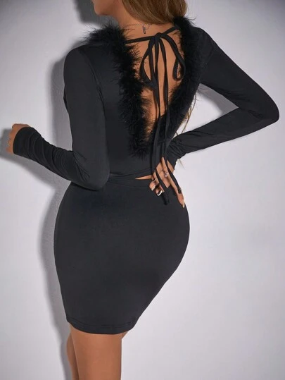 Zolique 毛茸茸裝飾無背兩件套裝