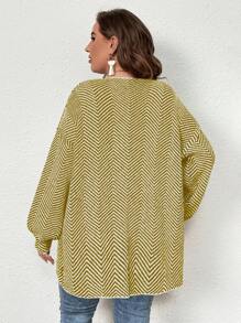 SHEIN Franclia Plus Size Drop Shoulder Cardigan With Chevron Pattern - Mustard Yellow - View 2